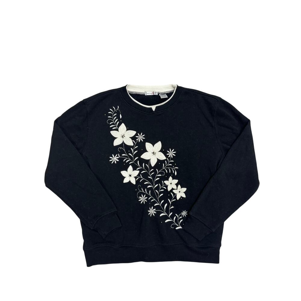 Vintage 90s Hasting & Smith Flower Embroidered Crewneck Sweatshirt - Size XL